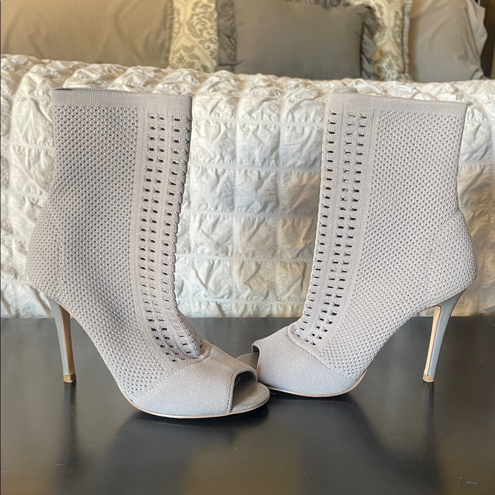Charles David Gray Perforated Peep-Toe Booties